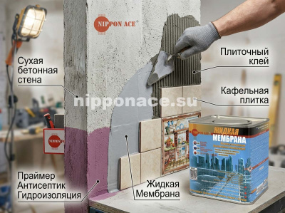 Обмазочная гидроизоляция Жидкая Мембрана Nippon Ace 2,4 кг.